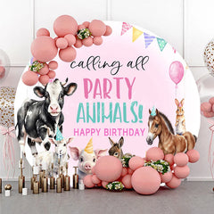 Lofaris Calling All Party Animals Round Backdrop Watercolor Farm Birthday Barnyard Photo Booth Decor for Kids