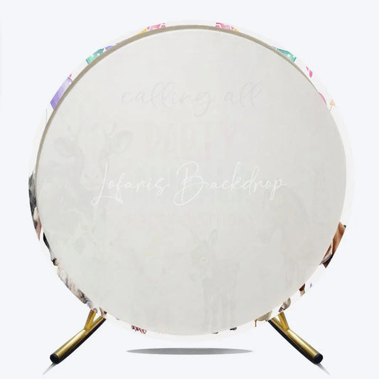 Lofaris Calling All Party Animals Round Backdrop Watercolor Farm Birthday Barnyard Photo Booth Decor for Kids