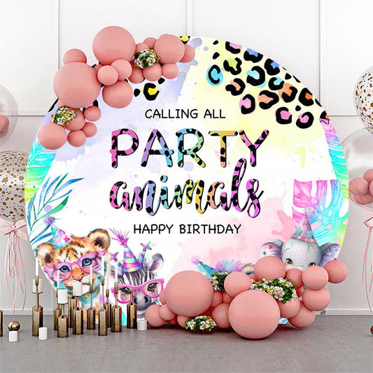 Lofaris Calling All Party Animals Round Birthday Backdrop