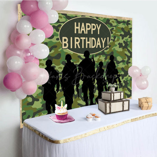 Lofaris Camouflage Soldier Happy Birthday Backdrop For Boy