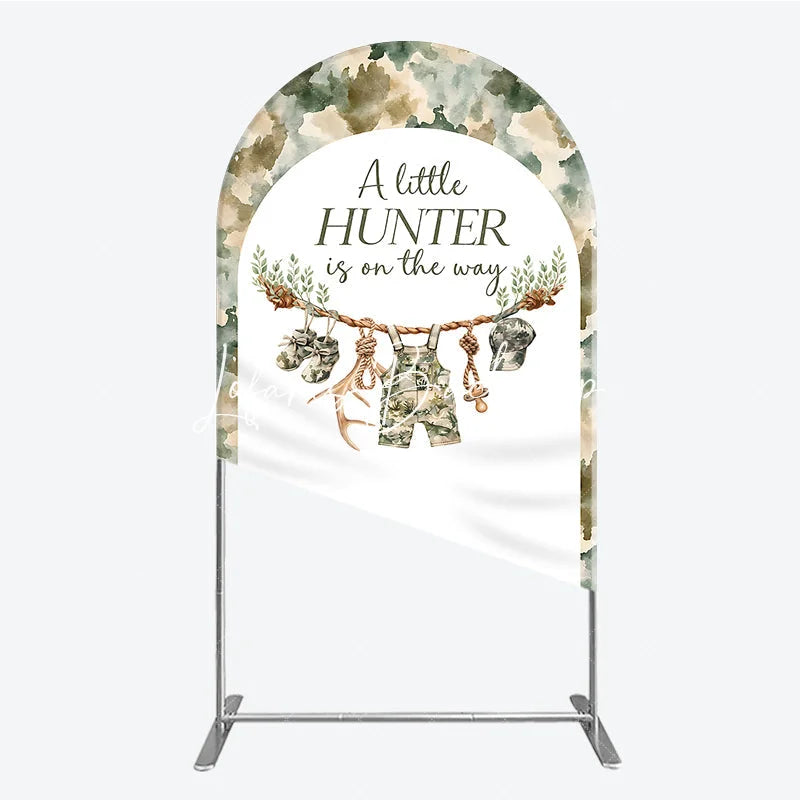 Lofaris Camouflage Woodland Hunter Baby Shower Round Top Arch Backdrop A Little is on the Way Decor