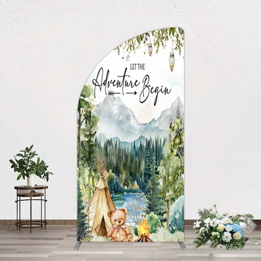 Lofaris Camping Adventure Begin Bear Baby Shower Half Moon Arch Backdrop