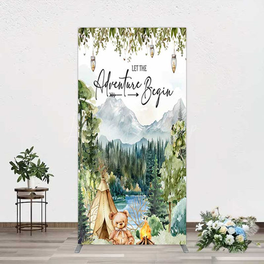 Lofaris Camping Adventure Begin Bear Baby Shower Rectangle Backdrop
