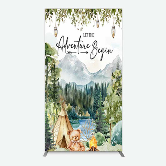 Lofaris Camping Adventure Begin Bear Baby Shower Rectangle Backdrop
