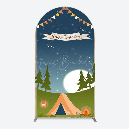 Lofaris Camping Night Forest Happy Birthday Arch Backdrop