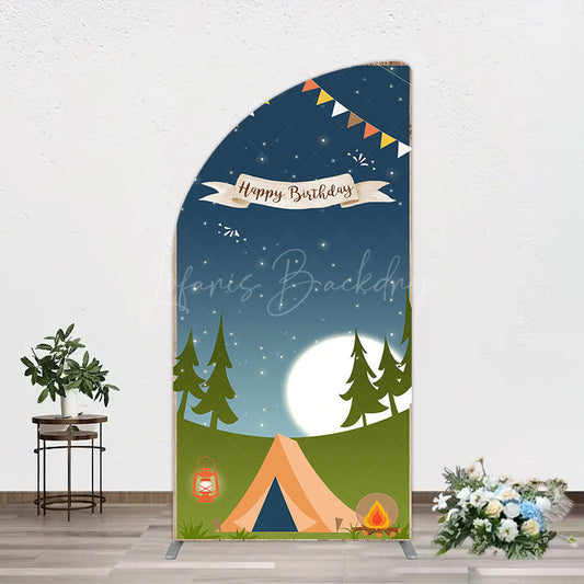 Lofaris Camping Night Forest Happy Birthday Half Moon Arch Backdrop