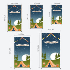 Lofaris Camping Night Forest Happy Birthday Rectangle Backdrop