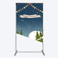 Lofaris Camping Night Forest Happy Birthday Rectangle Backdrop
