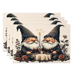 Lofaris Candlelight Dinner Gnome Set of 4 Placemats Romantic Valentine Table Mat Black Hat Couple Decoration