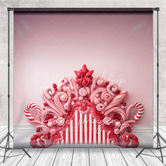 Lofaris Candy Cane Headboard Backdrop Pink Peppermint Background for Girl Sweet Winter Holiday Party Decoration