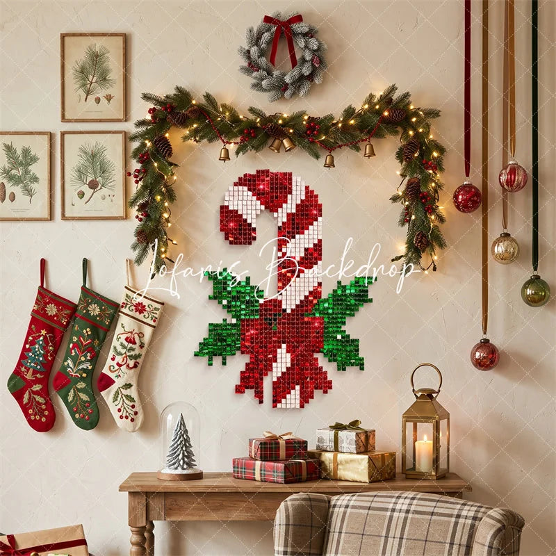 Lofaris Candy Cane Shimmer Wall Backdrop Christmas Holiday Celebration Party Decor
