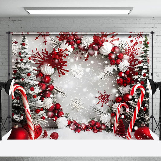 Lofaris Candy Cane Snowflakes Christmas Photography Backdrop