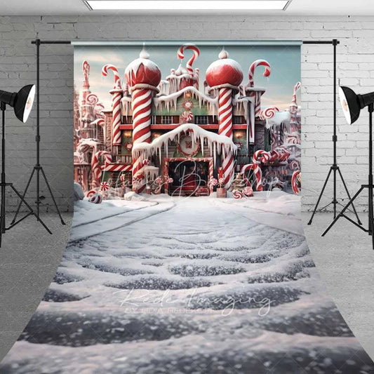 Lofaris Candy Castle Fantasy Sweep Backdrop Peppermint Towers Snowy Path Gingerbread Palace Photo Background