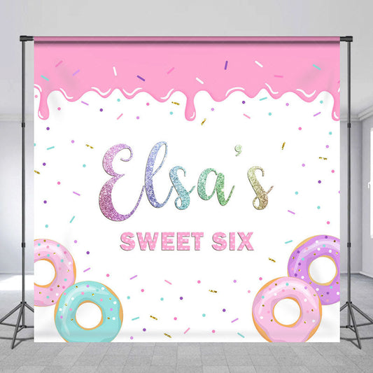 Lofaris Candy Donuts Custom Name Sweet Six Birthday Backdrop