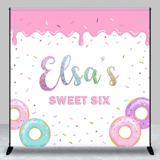 Lofaris Candy Donuts Custom Name Sweet Six Birthday Backdrop