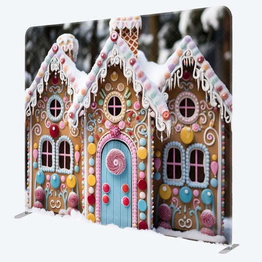 Lofaris Candy House Christmas Party Square Tension Backdrop