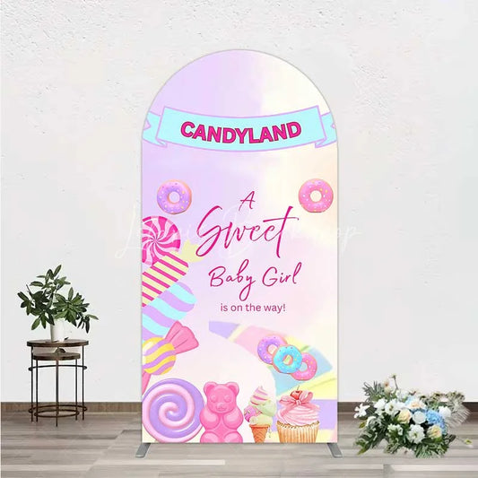 Lofaris Candyland Sweet Baby Girl is on the Way Arch Backdrop Pink One Donut and Candy Party Decorations