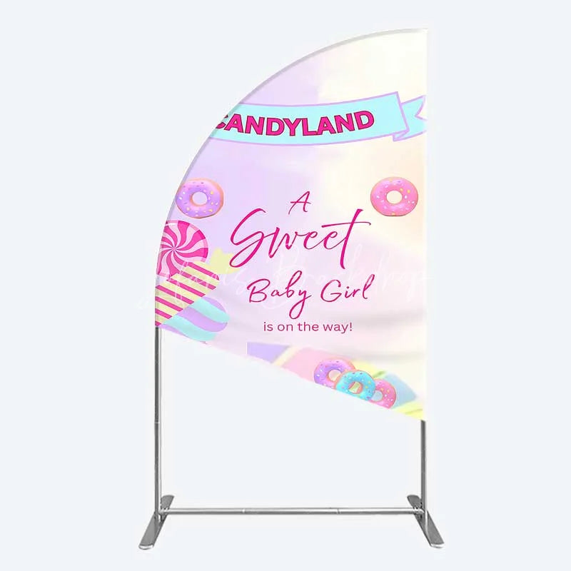 Lofaris Candyland Sweet Baby Girl is on the Way Half Moon Arch Backdrop Pink One Donut and Candy Party Decorations