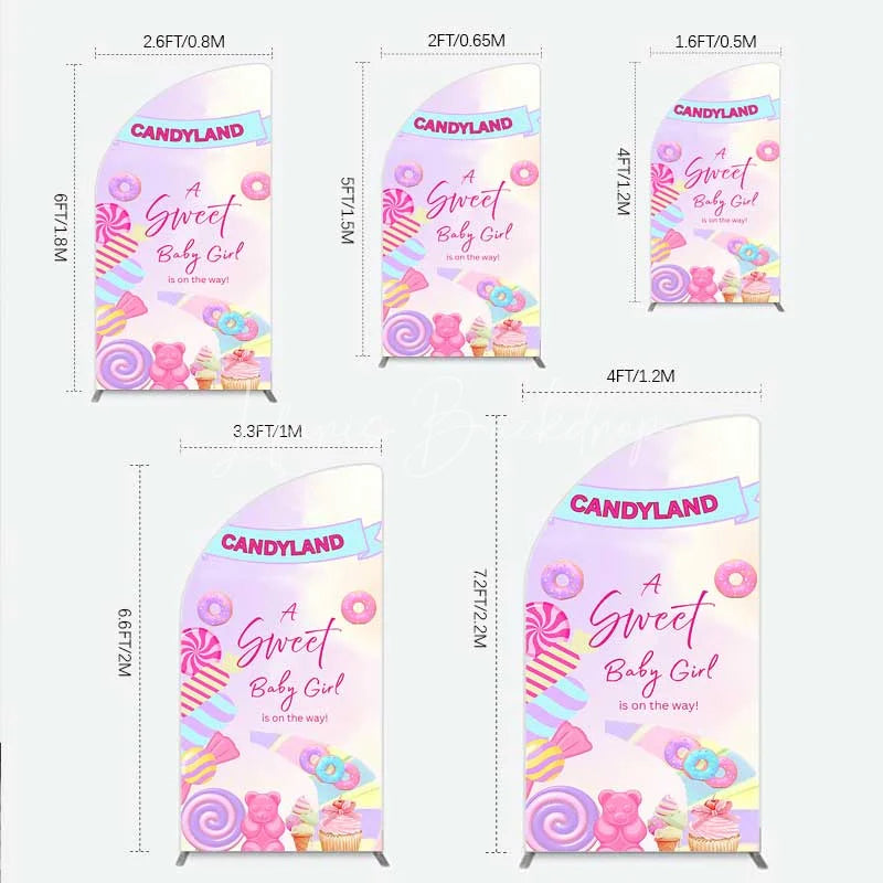 Lofaris Candyland Sweet Baby Girl is on the Way Half Moon Arch Backdrop Pink One Donut and Candy Party Decorations