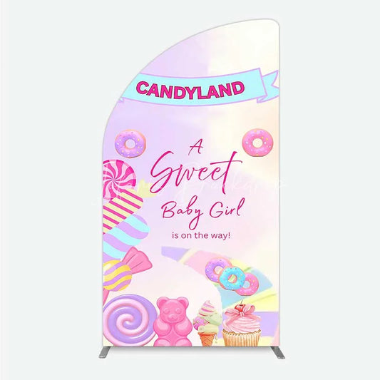 Lofaris Candyland Sweet Baby Girl is on the Way Half Moon Arch Backdrop Pink One Donut and Candy Party Decorations