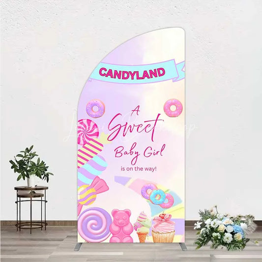 Lofaris Candyland Sweet Baby Girl is on the Way Half Moon Arch Backdrop Pink One Donut and Candy Party Decorations