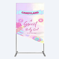 Lofaris Candyland Sweet Baby Girl is on the Way Rectangle Backdrop Pink One Donut and Candy Party Decorations