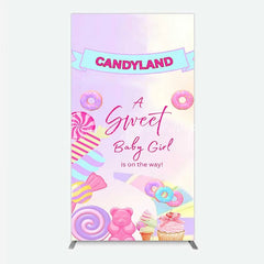 Lofaris Candyland Sweet Baby Girl is on the Way Rectangle Backdrop Pink One Donut and Candy Party Decorations