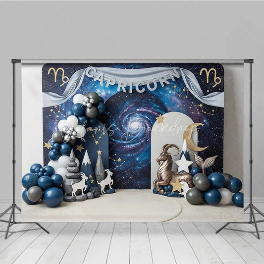 Lofaris Capricorn Zodiac Photography Backdrop Sea-Goat and Galaxy Mountains Birthday Background