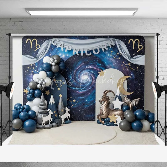 Lofaris Capricorn Zodiac Photography Backdrop Sea-Goat and Galaxy Mountains Birthday Background