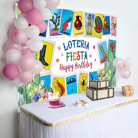 Lofaris Card Game Loteria Fiesta Happy Birthday Backdrop