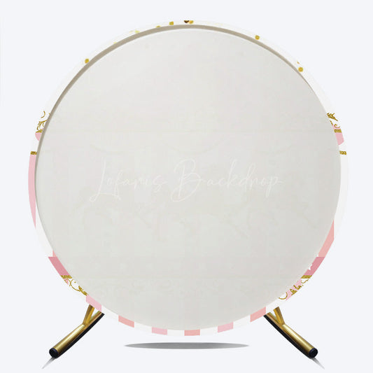 Lofaris Carousel First Birthday Round Backdrop Pink and Gold Glitter Horse Banner Merry Go Carnival Party Photo Prop