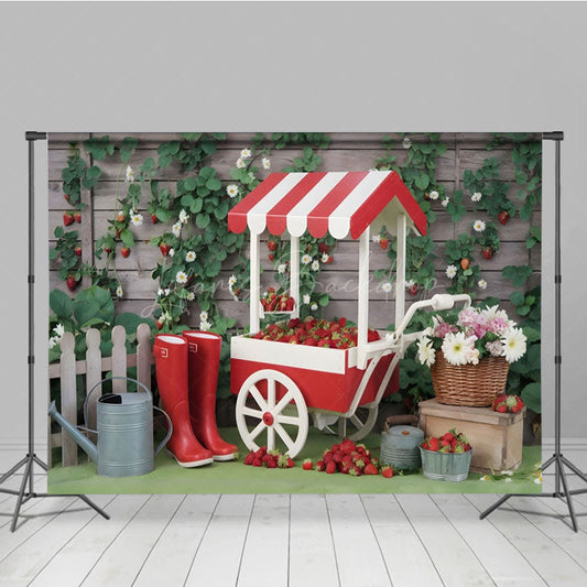 Lofaris Cart Strawberry Rain Boots Floral Spring Backdrop