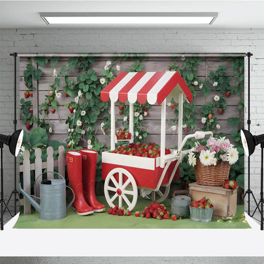Lofaris Cart Strawberry Rain Boots Floral Spring Backdrop