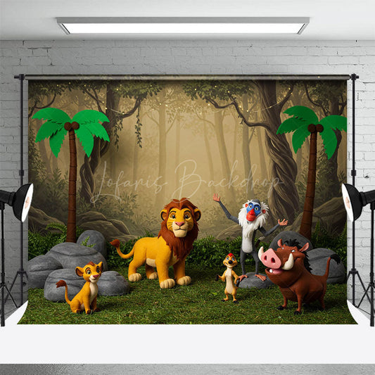 Lofaris Cartoon Animal Forest Jungle Cake Smash Backdrop