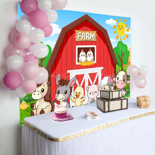 Lofaris Cartoon Animal Pattern Farm Sunny Birthday Backdrop
