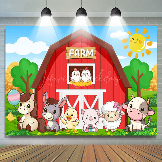 Lofaris Cartoon Animal Pattern Farm Sunny Birthday Backdrop