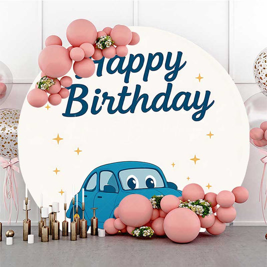 Lofaris Cartoon Blue Car Sparkle Round Birthday Backdrop