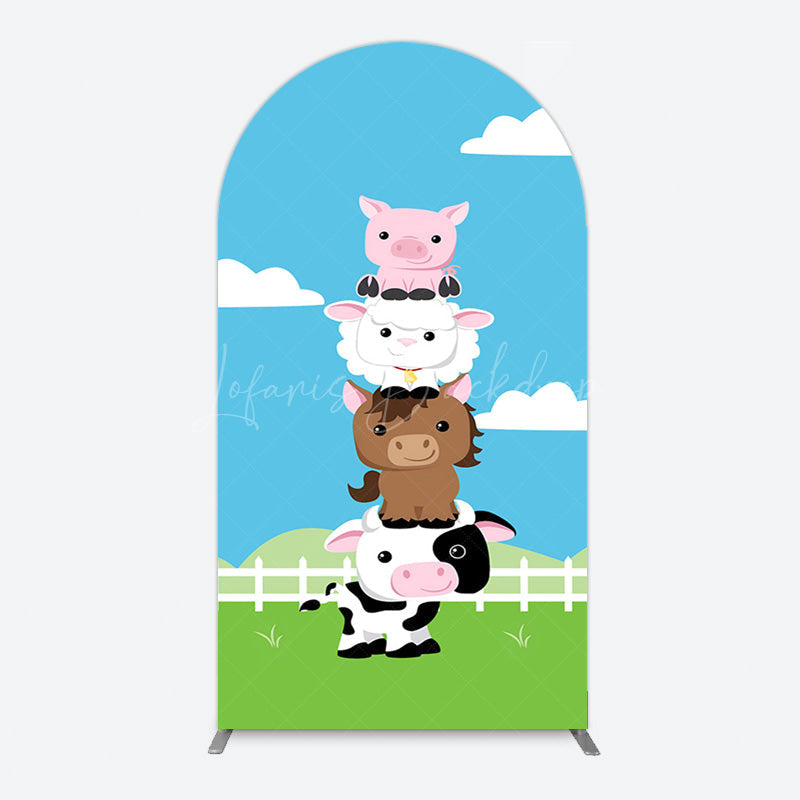Lofaris Cartoon Blue Sky Cloud Animal Farm Barn Arch Backdrop