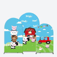 Lofaris Cartoon Blue Sky Cloud Animal Farm Barn Arch Backdrop