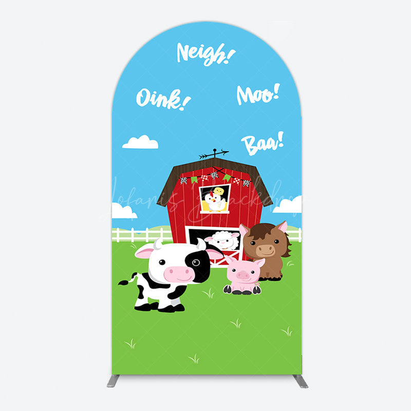 Lofaris Cartoon Blue Sky Cloud Animal Farm Barn Arch Backdrop