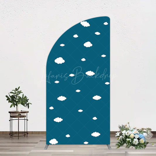 Lofaris Cartoon Blue Sky White Clouds Birthday Half Moon Arch Backdrop
