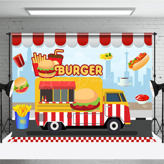 Lofaris Cartoon Burger Fries Cola Food Truck Party Backdrop
