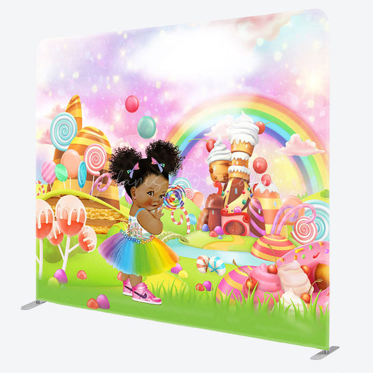 Lofaris Cartoon Candyland Birthday Square Tension Backdrop