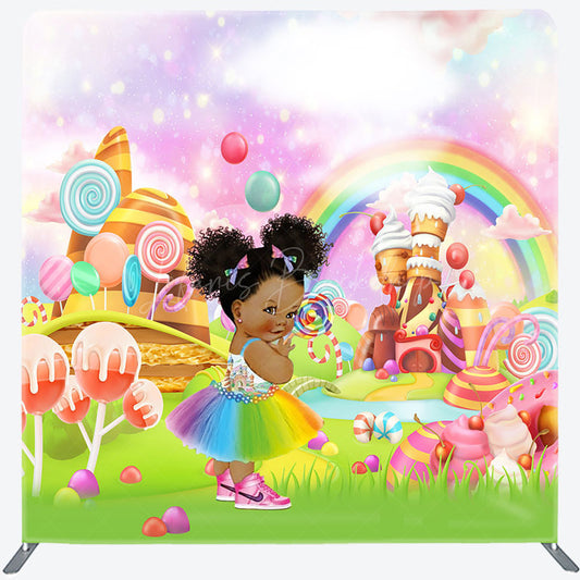 Lofaris Cartoon Candyland Birthday Square Tension Backdrop