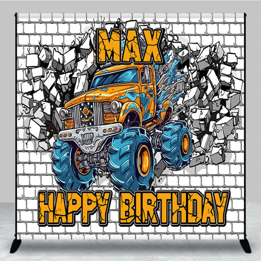 Lofaris Cartoon Car White Brick Custom Birthday Backdrop