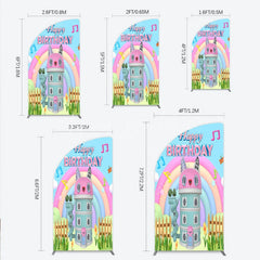 Lofaris Cartoon Cat Castle Half Moon Arch Backdrop Rainbow Music Notes Birthday Party Decor Blue Sky Theme Background for Girls