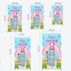 Lofaris Cartoon Cat Castle Rectangle Backdrop Rainbow Music Notes Birthday Party Decor Blue Sky Theme Background for Girls