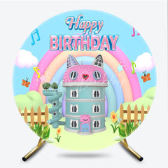 Lofaris Cartoon Cat House Round Backdrop Rainbow Music Note Birthday Decoration Magic Dollhouse Background