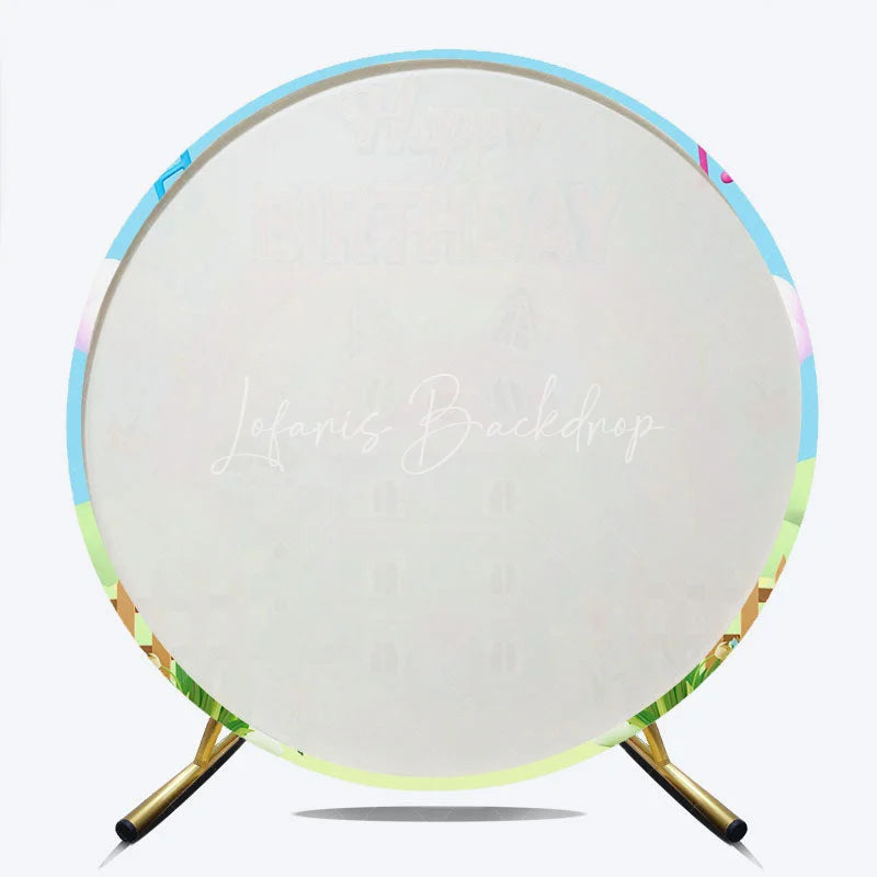 Lofaris Cartoon Cat House Round Backdrop Rainbow Music Note Birthday Decoration Magic Dollhouse Background