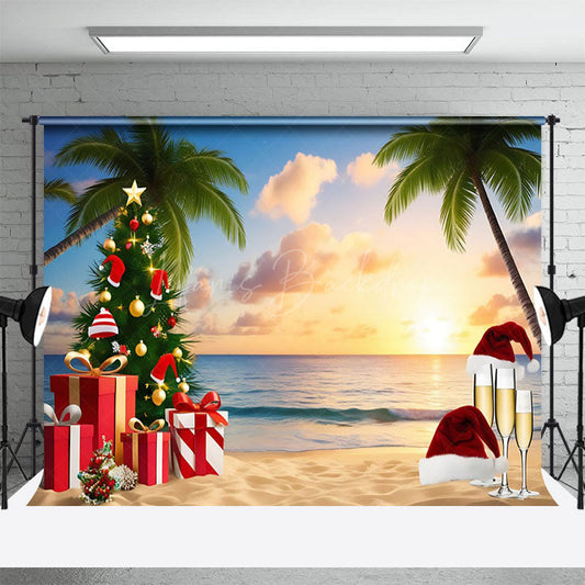 Lofaris Cartoon Coconut Trees Christmas In July Backdrop